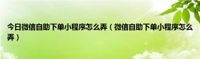 今日微信自助下单小程序怎么弄（微信自助下单小程序怎么弄）