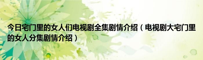 今日宅门里的女人们电视剧全集剧情介绍（电视剧大宅门里的女人分集剧情介绍）