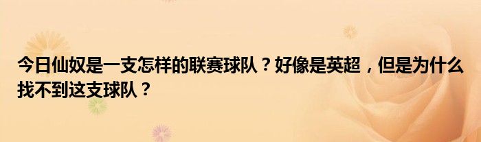 今日仙奴是一支怎样的联赛球队？好像是英超，但是为什么找不到这支球队？