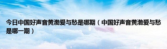 今日中国好声音黄渤爱与愁是哪期（中国好声音黄渤爱与愁是哪一期）