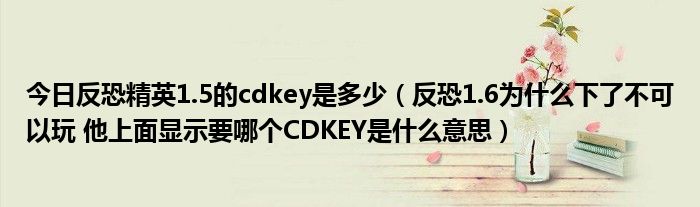 今日反恐精英1.5的cdkey是多少（反恐1.6为什么下了不可以玩 他上面显示要哪个CDKEY是什么意思）