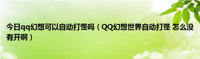 今日qq幻想可以自动打怪吗（QQ幻想世界自动打怪 怎么没有开啊）