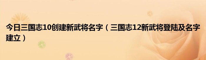 今日三国志10创建新武将名字（三国志12新武将登陆及名字建立）