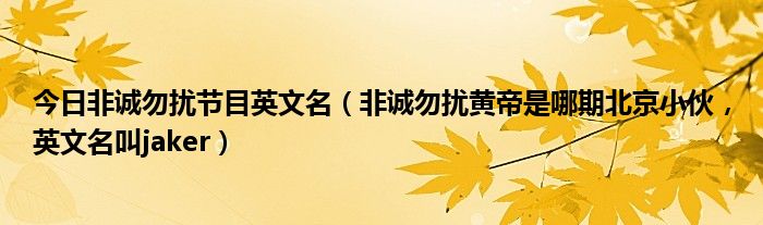今日非诚勿扰节目英文名（非诚勿扰黄帝是哪期北京小伙，英文名叫jaker）