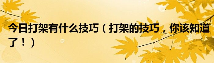 今日打架有什么技巧（打架的技巧，你该知道了！）