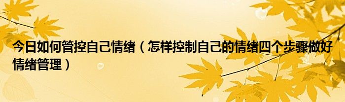 今日如何管控自己情绪（怎样控制自己的情绪四个步骤做好情绪管理）
