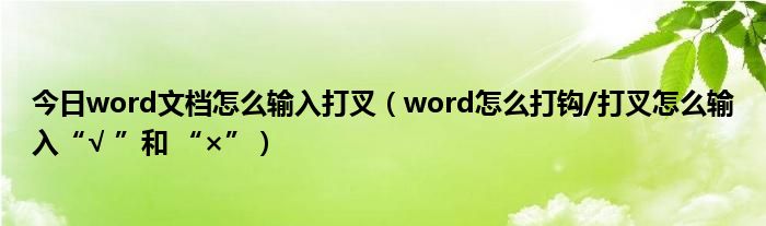 今日word文档怎么输入打叉（word怎么打钩/打叉怎么输入“√ ”和 “×”）