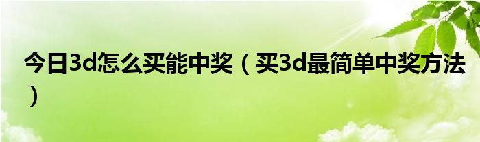 今日3d怎么买能中奖（买3d最简单中奖方法）