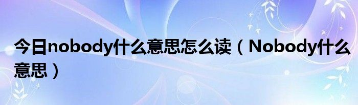 今日nobody什么意思怎么读（Nobody什么意思）
