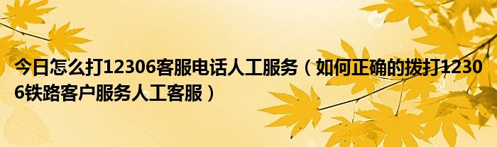 今日怎么打12306客服电话人工服务（如何正确的拨打12306铁路客户服务人工客服）