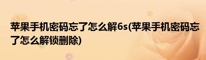 苹果手机密码忘了怎么解6s(苹果手机密码忘了怎么解锁删除)