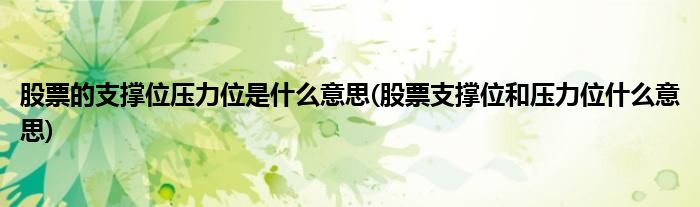 股票的支撑位压力位是什么意思(股票支撑位和压力位什么意思)