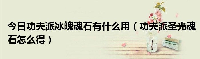 今日功夫派冰魄魂石有什么用（功夫派圣光魂石怎么得）