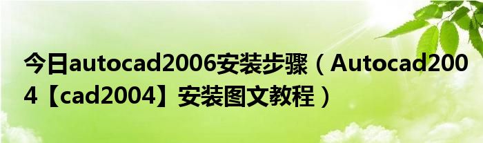 今日autocad2006安装步骤（Autocad2004【cad2004】安装图文教程）