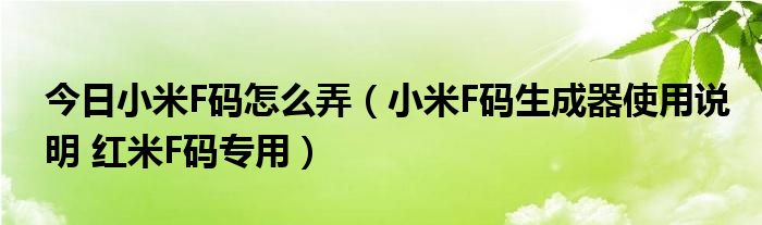 今日小米F码怎么弄（小米F码生成器使用说明 红米F码专用）