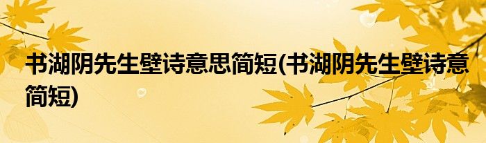 书湖阴先生壁诗意思简短(书湖阴先生壁诗意简短)