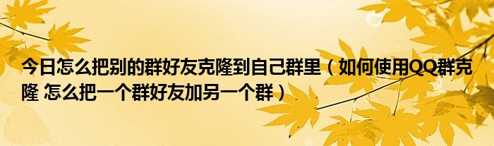 今日怎么把别的群好友克隆到自己群里（如何使用QQ群克隆 怎么把一个群好友加另一个群）