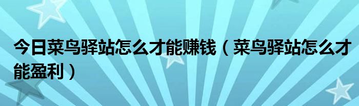 今日菜鸟驿站怎么才能赚钱（菜鸟驿站怎么才能盈利）