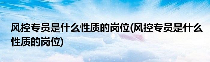 风控专员是什么性质的岗位(风控专员是什么性质的岗位)
