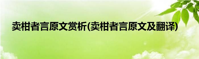 卖柑者言原文赏析(卖柑者言原文及翻译)