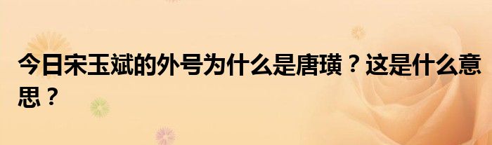 今日宋玉斌的外号为什么是唐璜？这是什么意思？