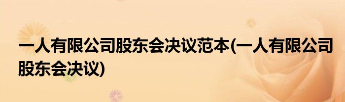 一人有限公司股东会决议范本(一人有限公司股东会决议)