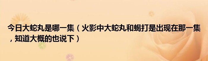 今日大蛇丸是哪一集（火影中大蛇丸和蝎打是出现在那一集，知道大概的也说下）