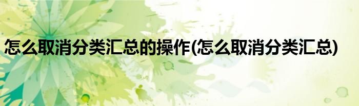 怎么取消分类汇总的操作(怎么取消分类汇总)