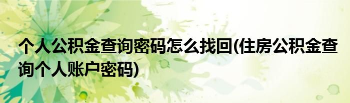 个人公积金查询密码怎么找回(住房公积金查询个人账户密码)