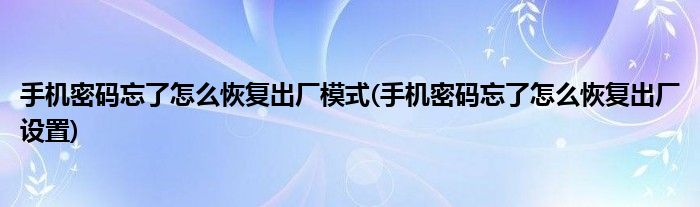 手机密码忘了怎么恢复出厂模式(手机密码忘了怎么恢复出厂设置)
