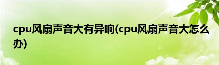 cpu风扇声音大有异响(cpu风扇声音大怎么办)