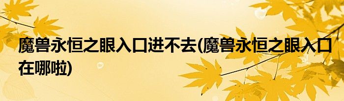 魔兽永恒之眼入口进不去(魔兽永恒之眼入口在哪啦)