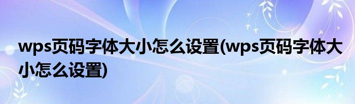 wps页码字体大小怎么设置(wps页码字体大小怎么设置)