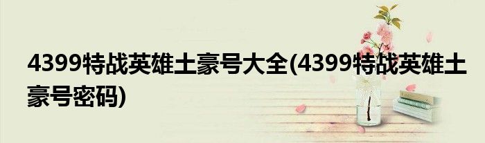 4399特战英雄土豪号大全(4399特战英雄土豪号密码)