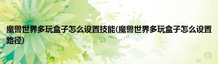 魔兽世界多玩盒子怎么设置技能(魔兽世界多玩盒子怎么设置路径)