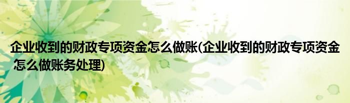 企业收到的财政专项资金怎么做账(企业收到的财政专项资金 怎么做账务处理)