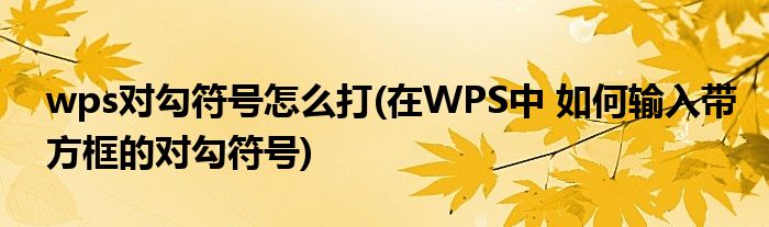 wps对勾符号怎么打(在WPS中 如何输入带方框的对勾符号)
