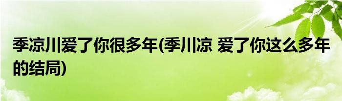 季凉川爱了你很多年(季川凉 爱了你这么多年 的结局)