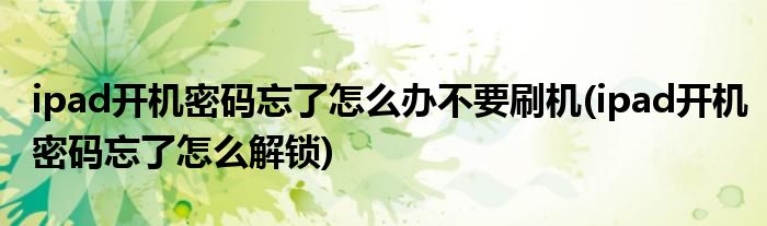 ipad开机密码忘了怎么办不要刷机(ipad开机密码忘了怎么解锁)