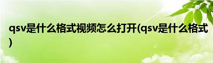 qsv是什么格式视频怎么打开(qsv是什么格式)
