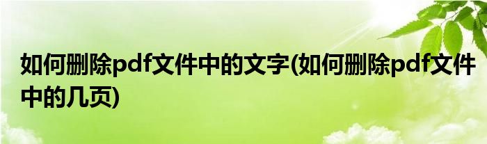 如何删除pdf文件中的文字(如何删除pdf文件中的几页)