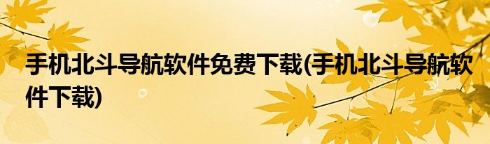 手机北斗导航软件免费下载(手机北斗导航软件下载)