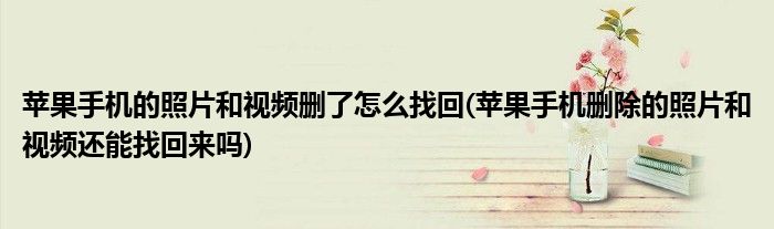 苹果手机的照片和视频删了怎么找回(苹果手机删除的照片和视频还能找回来吗)