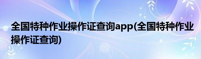 全国特种作业操作证查询app(全国特种作业操作证查询)