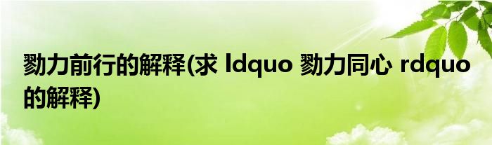 勠力前行的解释(求 ldquo 勠力同心 rdquo 的解释)