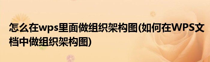 怎么在wps里面做组织架构图(如何在WPS文档中做组织架构图)