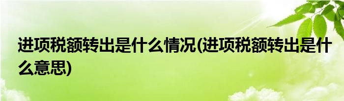 进项税额转出是什么情况(进项税额转出是什么意思)