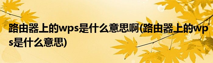 路由器上的wps是什么意思啊(路由器上的wps是什么意思)