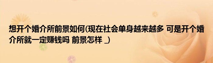 想开个婚介所前景如何(现在社会单身越来越多 可是开个婚介所就一定赚钱吗 前景怎样 _)