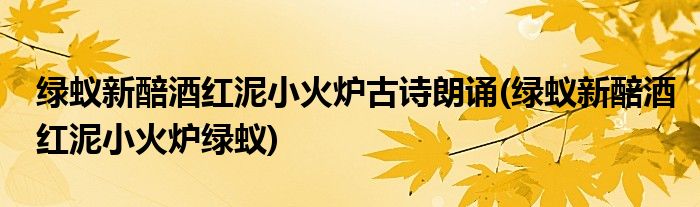 绿蚁新醅酒红泥小火炉古诗朗诵(绿蚁新醅酒红泥小火炉绿蚁)